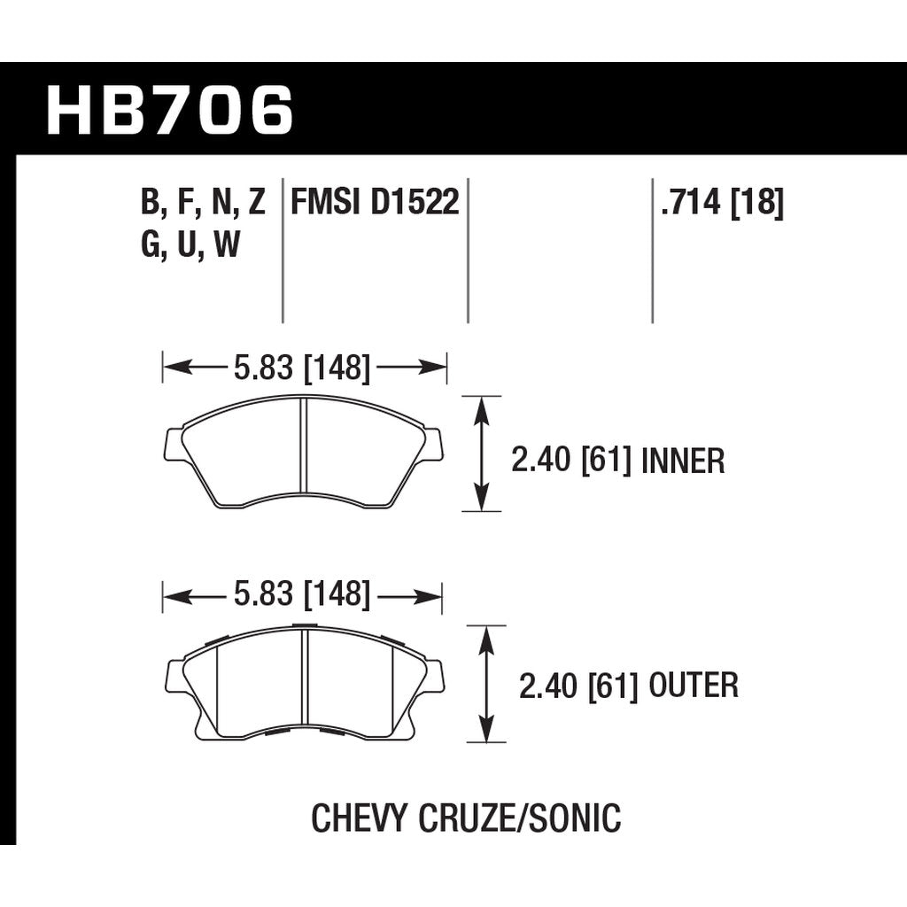 HAWK HB706G.714 Гальмівні колодки DTC-60 (18 mm) Передні для CHEVROLET Cruze 2011-2016 Photo-2 