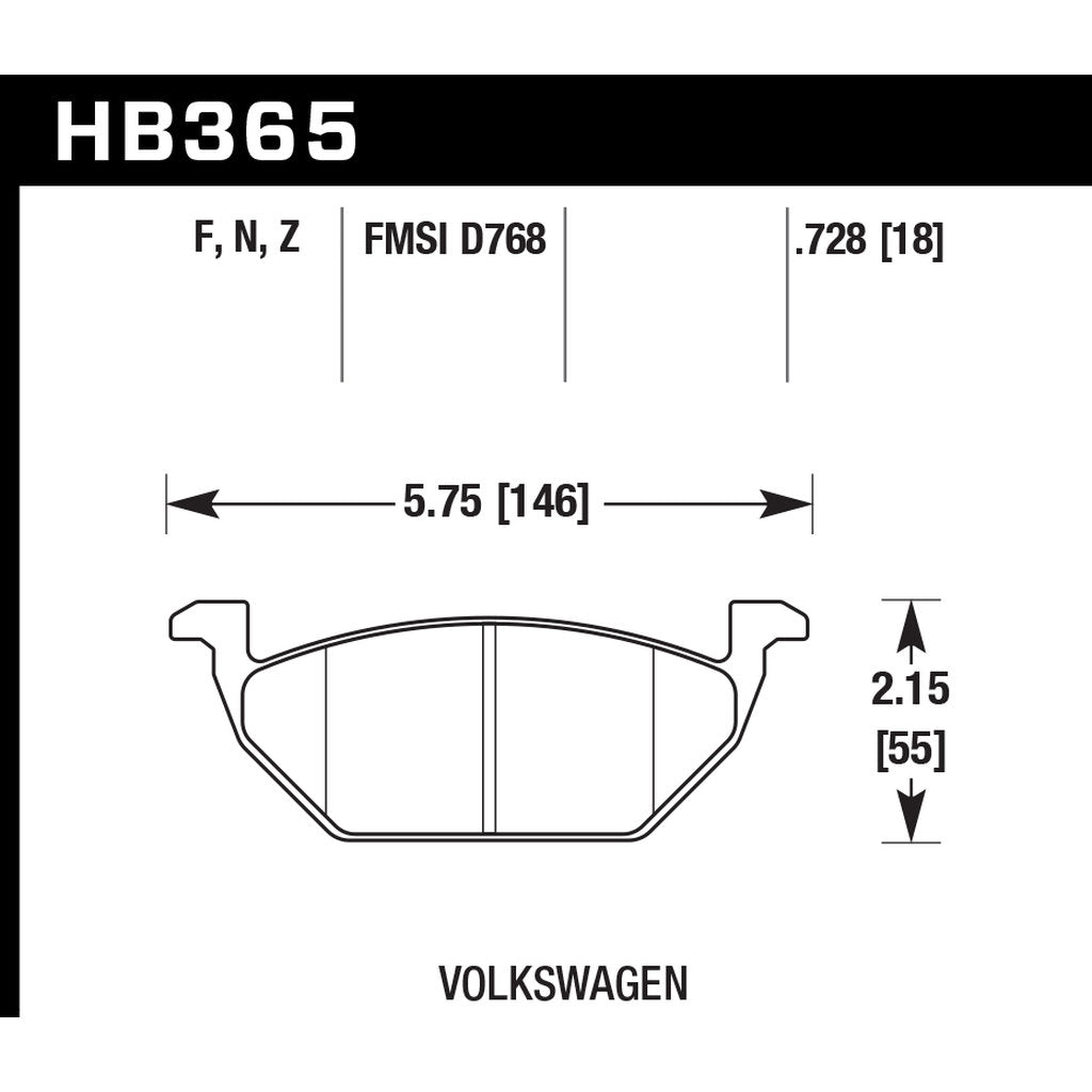 HAWK HB365N.728 Гальмівні колодки HP Plus передні для VW Beetle 280mm роторів Photo-2 