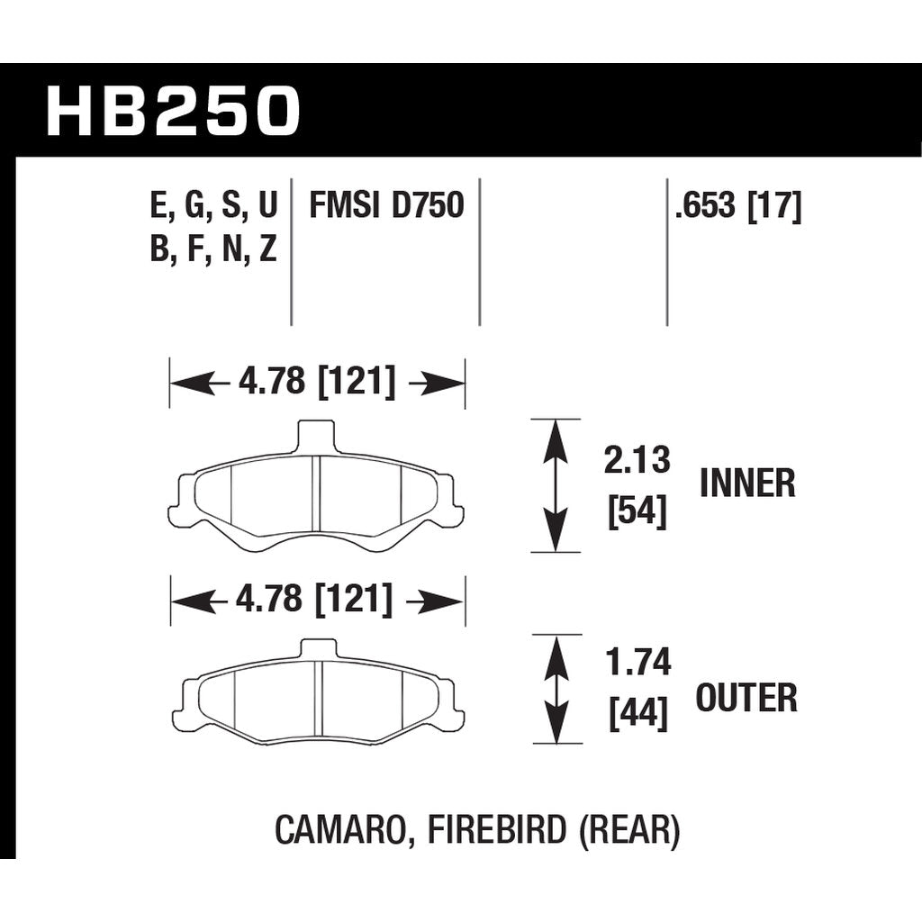 HAWK HB250F.653 Гальмівні колодки HPS задні для CHEVROLET Camaro 1998-2002 Photo-2 