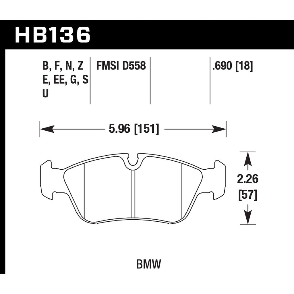 HAWK HB136B.690 Гальмівні колодки 5.0 передні BMW 328Ci E46 sedan Photo-2 