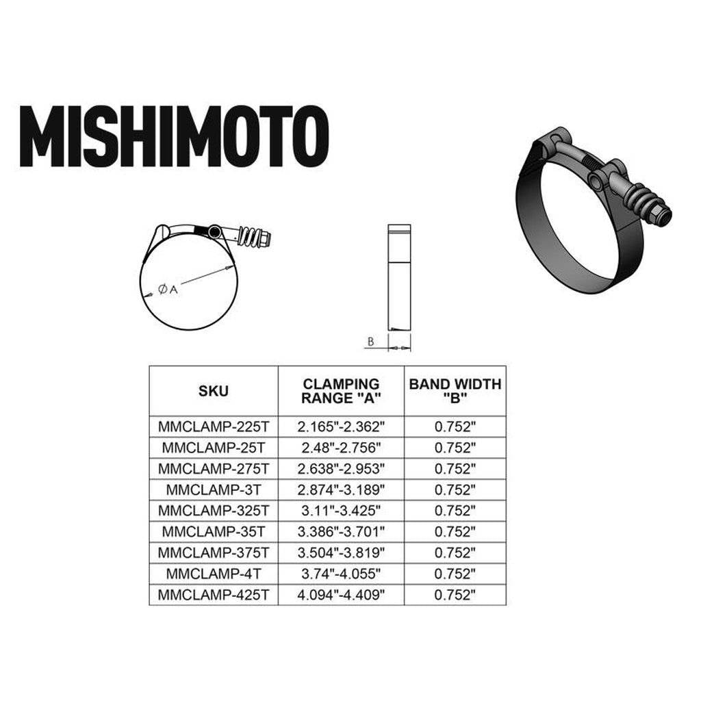 MISHIMOTO MMCLAMP-25T Хомут T-подібний з постійним натягом із нержавної сталі, 2.48" - 2.76" (63MM - 70MM) Photo-5 