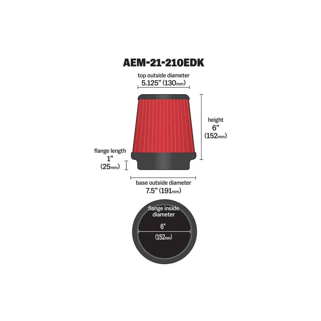 AEM 21-210EDK Повітряний фільтр Dryflow, вхід 152 мм Photo-1 