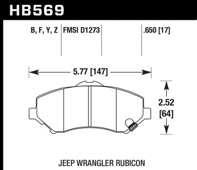 HAWK HB569Y.650 Гальмівні колодки LTS передні для JEEP Wrangler Sport 2011-2017 Photo-2 