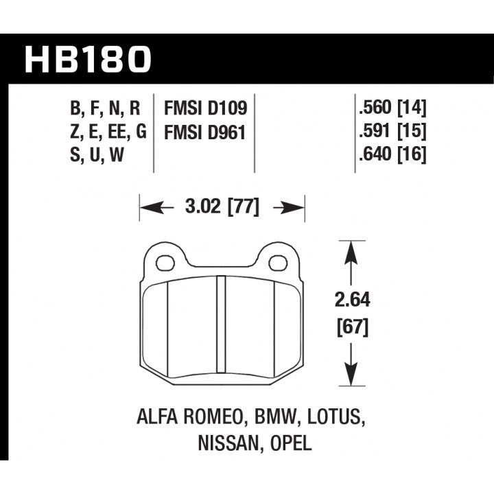 HAWK HB180B.560 Гальмівні колодки HPS 5.0 задні для SUBARU STI/MITSUBISHI EVO 5-9/AP Racing CP5119/CP6120/CP6121 Photo-2 