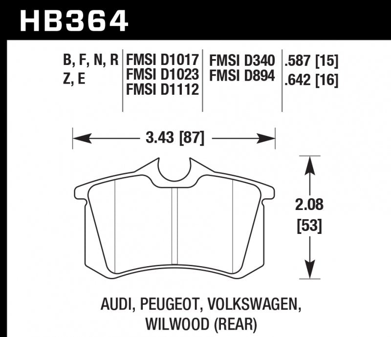 HAWK HB364B.642 Гальмівні колодки задні для VW Golf GTI 1.8T/AUDI TT, S8 2002-205 Photo-0 