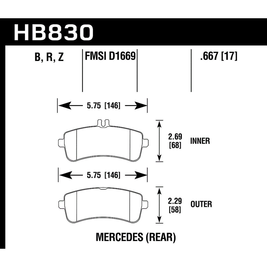 HAWK HB830Z.667 Гальмівні колодки Perf. Ceramic задні для MERCEDES-Benz SL63 AMG/SL65 AMG 2013-2019 Photo-2 