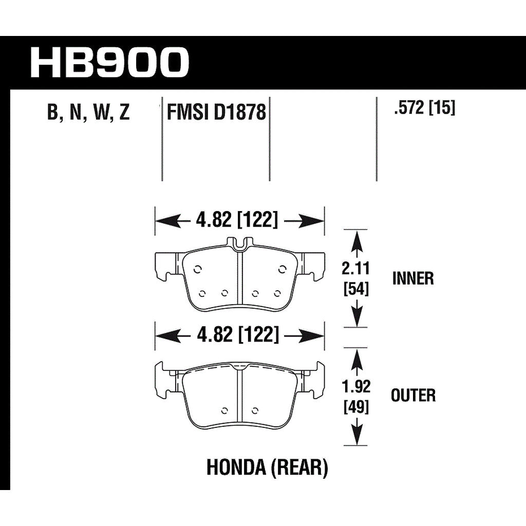 HAWK HB900B.572 Гальмівні колодки HPS 5.0 задні HONDA Civic Sport/Type R 2017-2019 Photo-2 