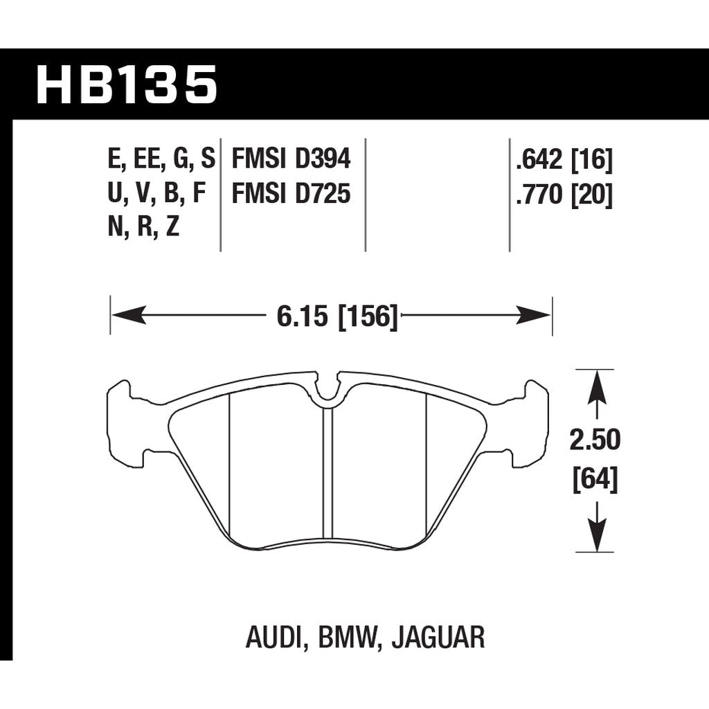 HAWK HB135E.760 Гальмівні колодки Blue 9012 Передні для BMW E32 735i/735iL/740i/750iL, E34 525i/530i/535i/540i Photo-2 