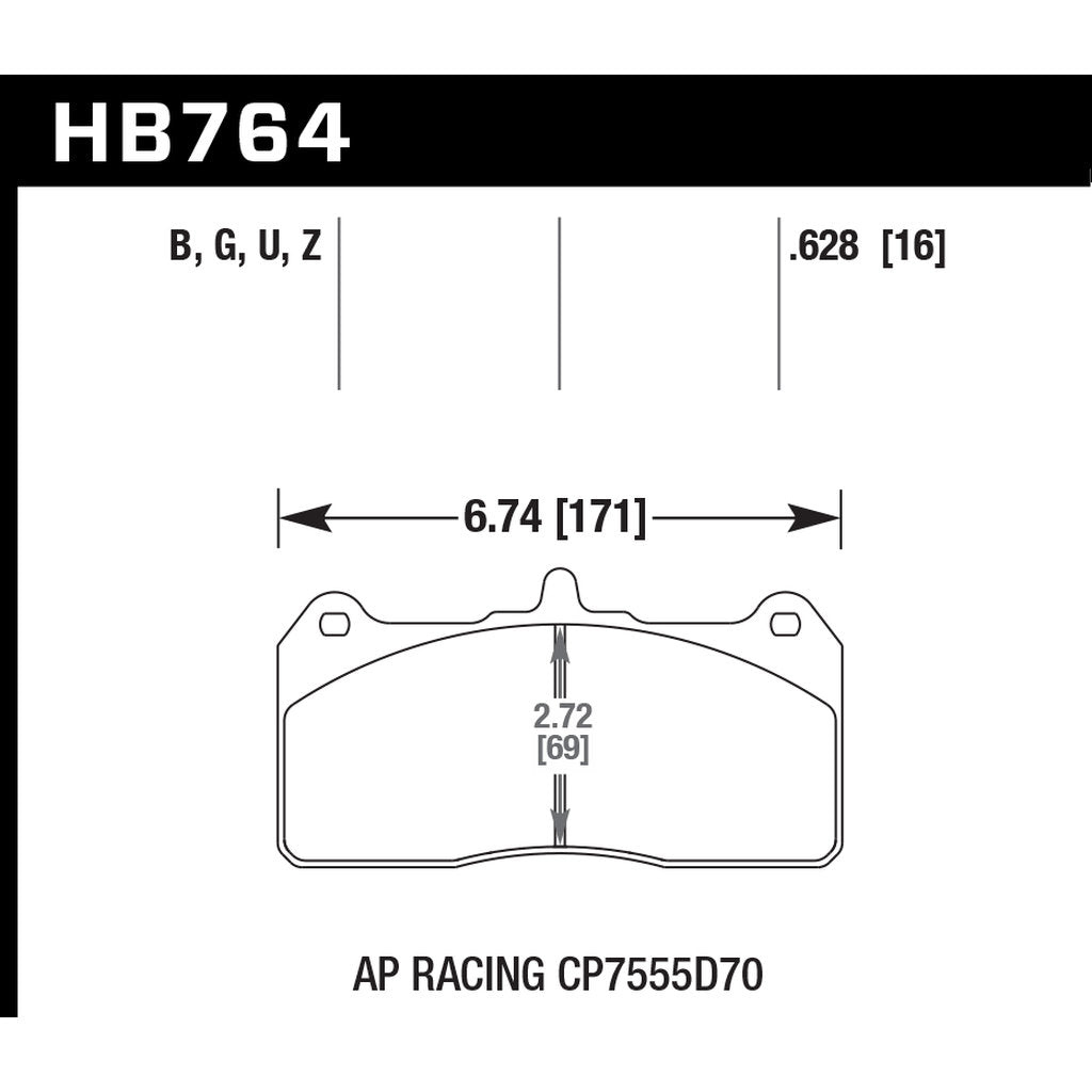 HAWK HB764G.628 Гальмівні колодки DTC-60 AP RACING CP7555D72 Photo-2 