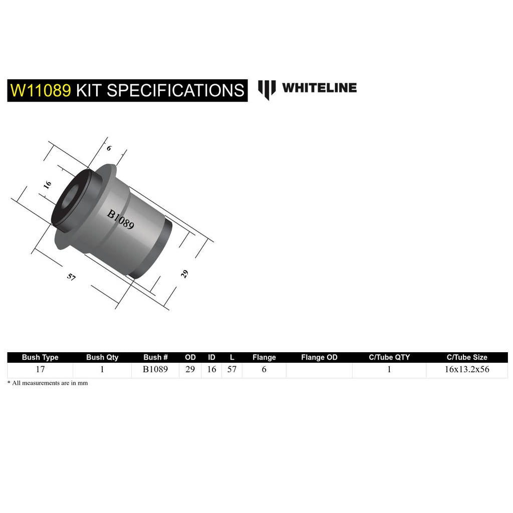 WHITELINE W11089 Комплект втулок переднього маятникового важеля рульового керування для Chrysler Valiant Photo-3 