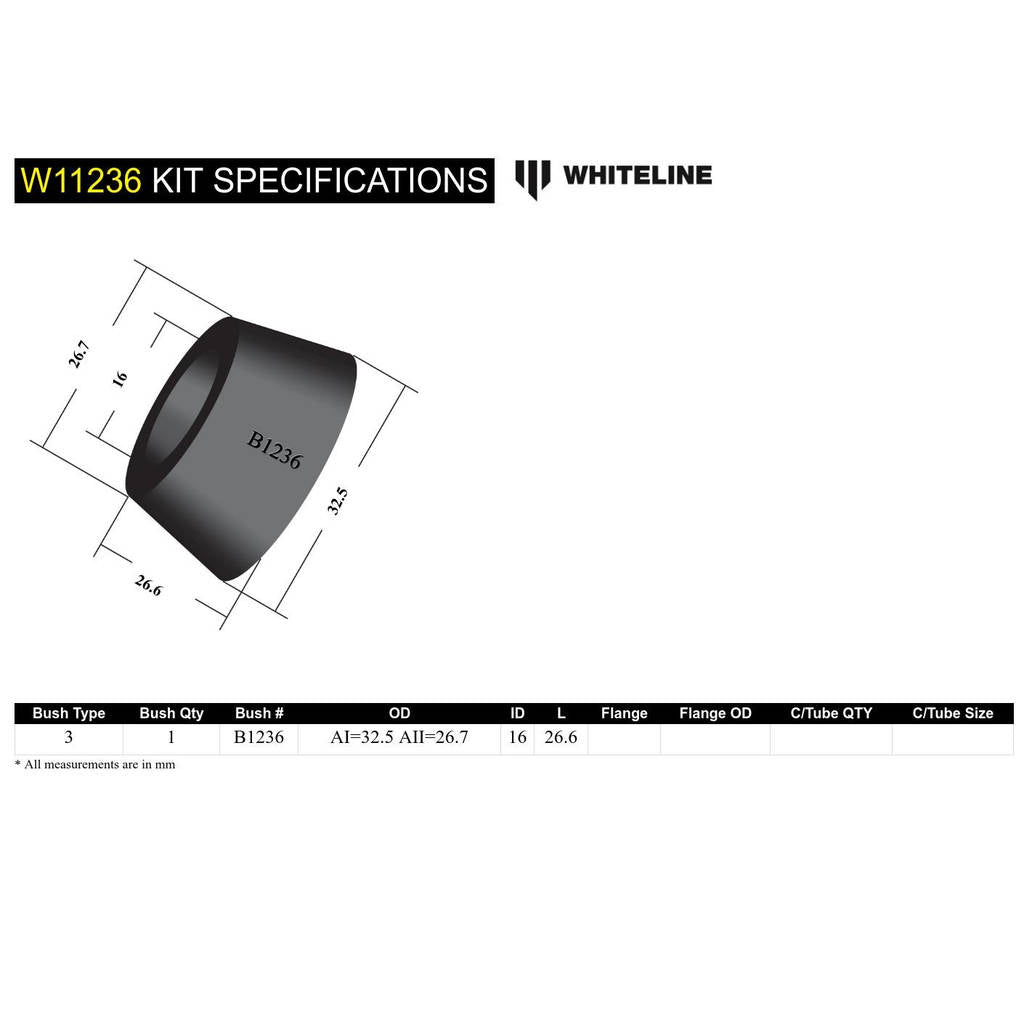 WHITELINE W11236 Комплект втулок штифта переднього маятникового важеля рульового керування для Chrysler Valiant Photo-3 