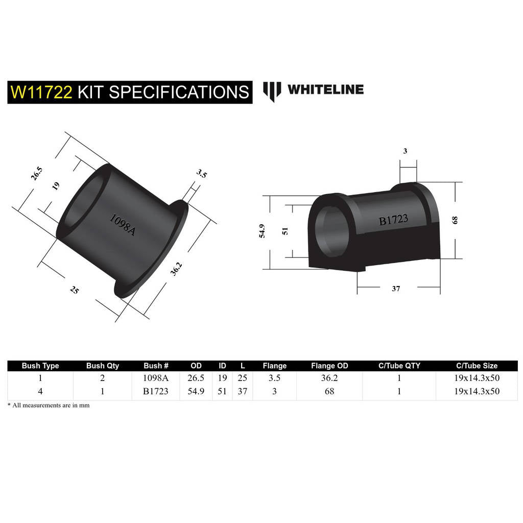 WHITELINE W11722 Втулка кріплення передньої рульової рейки Photo-4 