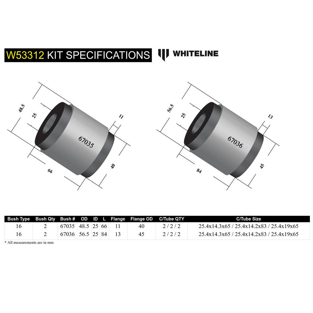 WHITELINE W53312 Комплект втулок переднього нижнього важеля підвіски для Toyota 4Runner Sport 2003-2009 Photo-4 