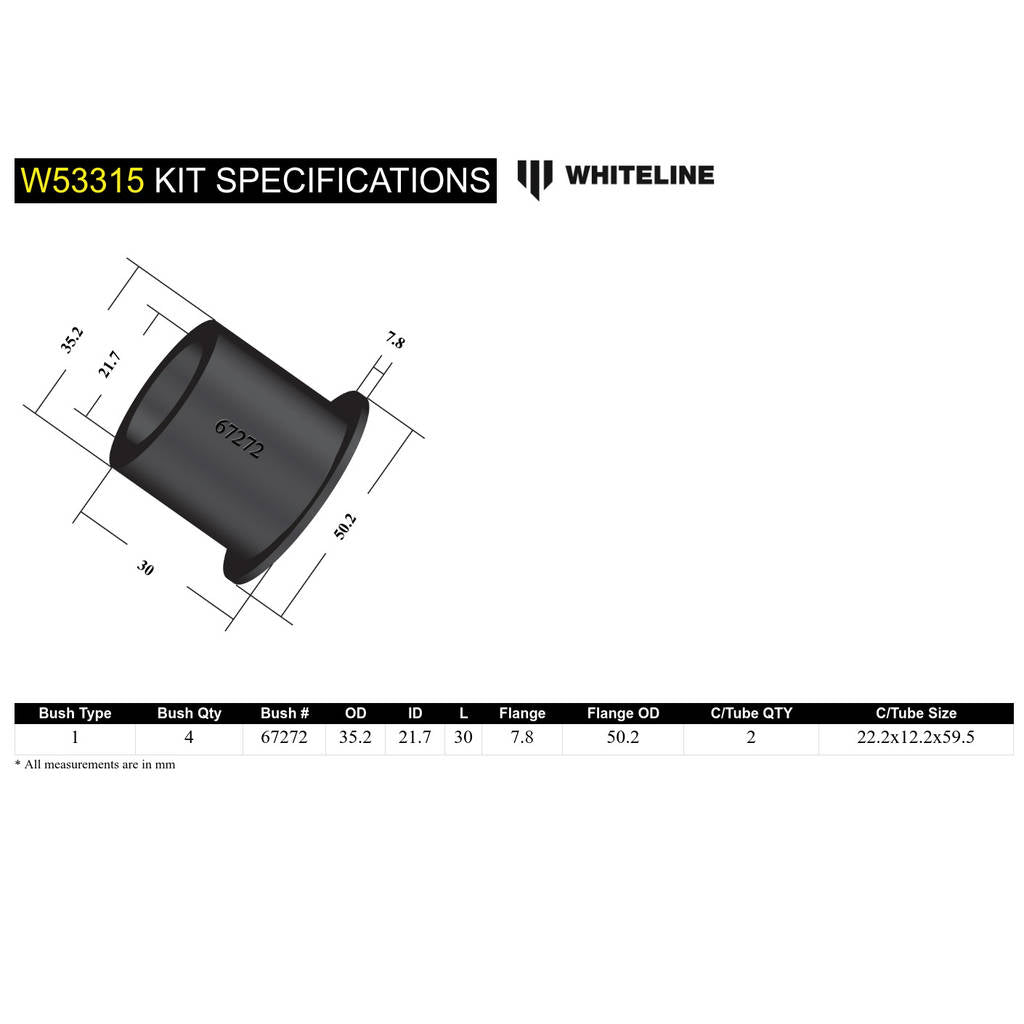 WHITELINE W53315 Комплект внутрішньої передньої втулки переднього нижнього важеля підвіски для Chevrolet Cobalt 2005-2010 Photo-5 