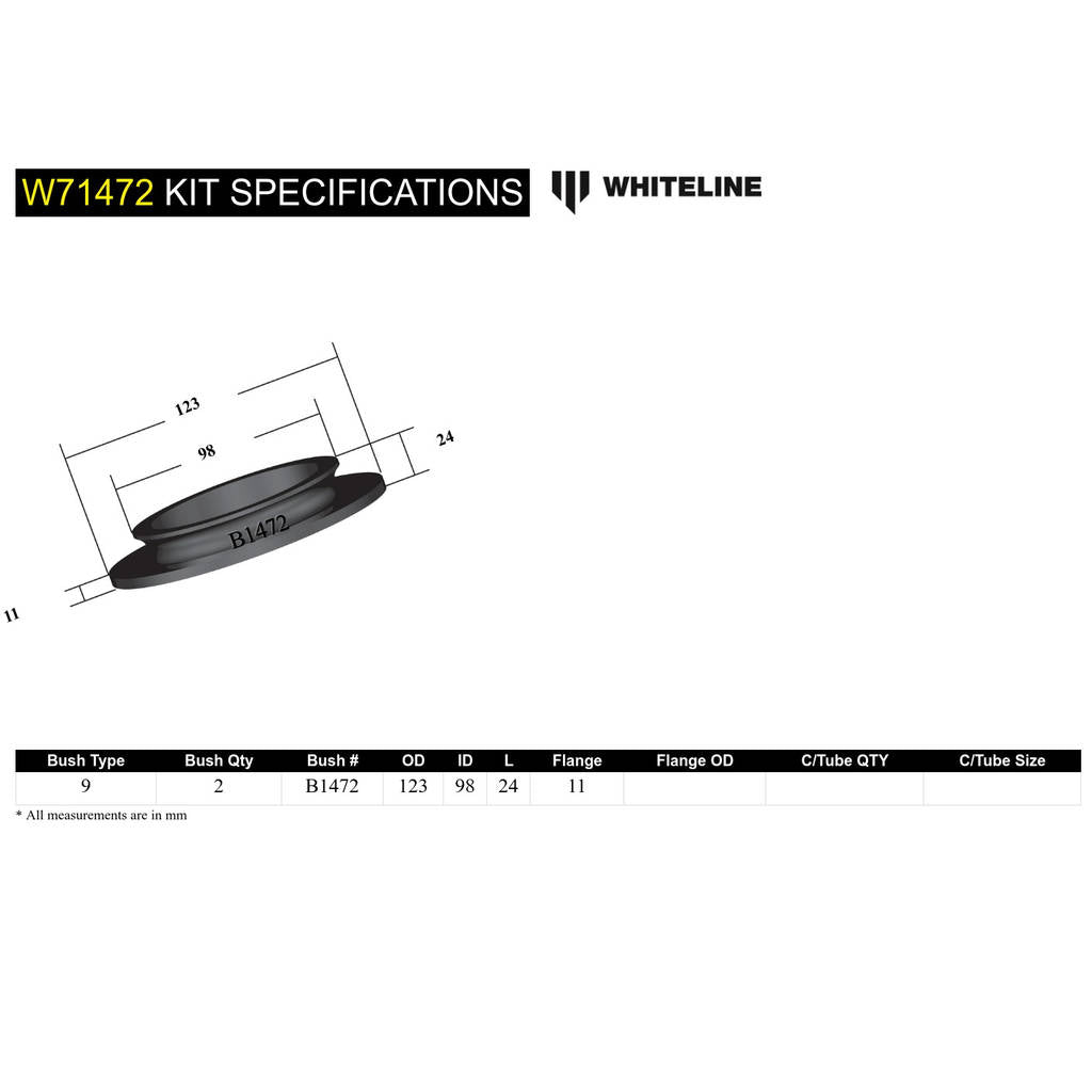WHITELINE W71472 Комплект верхньої втулки передньої подушки пружини стандартної висоти для Holden Commodore VB-VS/HSV Photo-5 