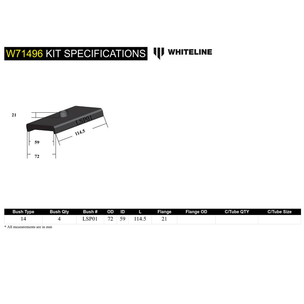 WHITELINE W71496 Комплект втулок ізолятора задньої листової ресори до опори для Holden HK-WB Photo-4 