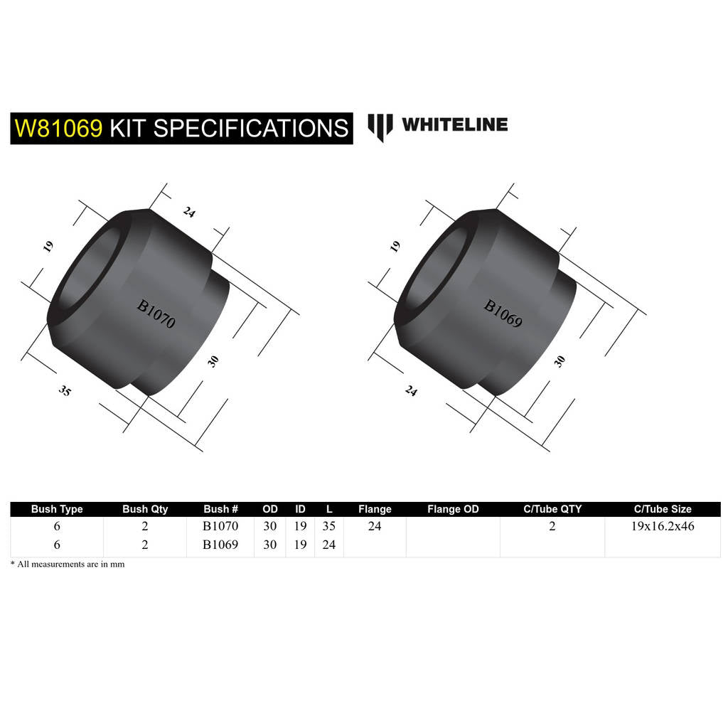 WHITELINE W81069 Комплект втулок передньої тяги стійки до кузова для Chrysler Valiant/Dodge Phoenix Photo-4 
