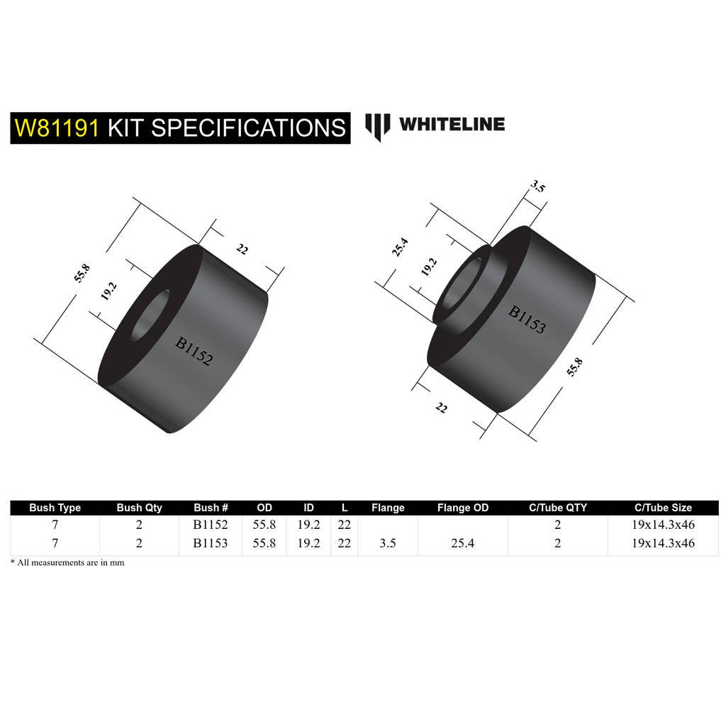 WHITELINE W81191 Комплект втулок передньої тяги стійки до кузова для Mitsubishi Galant/Sigma Photo-5 