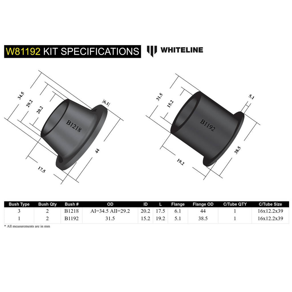 WHITELINE W81192 Комплект втулок тяги Панара Photo-4 