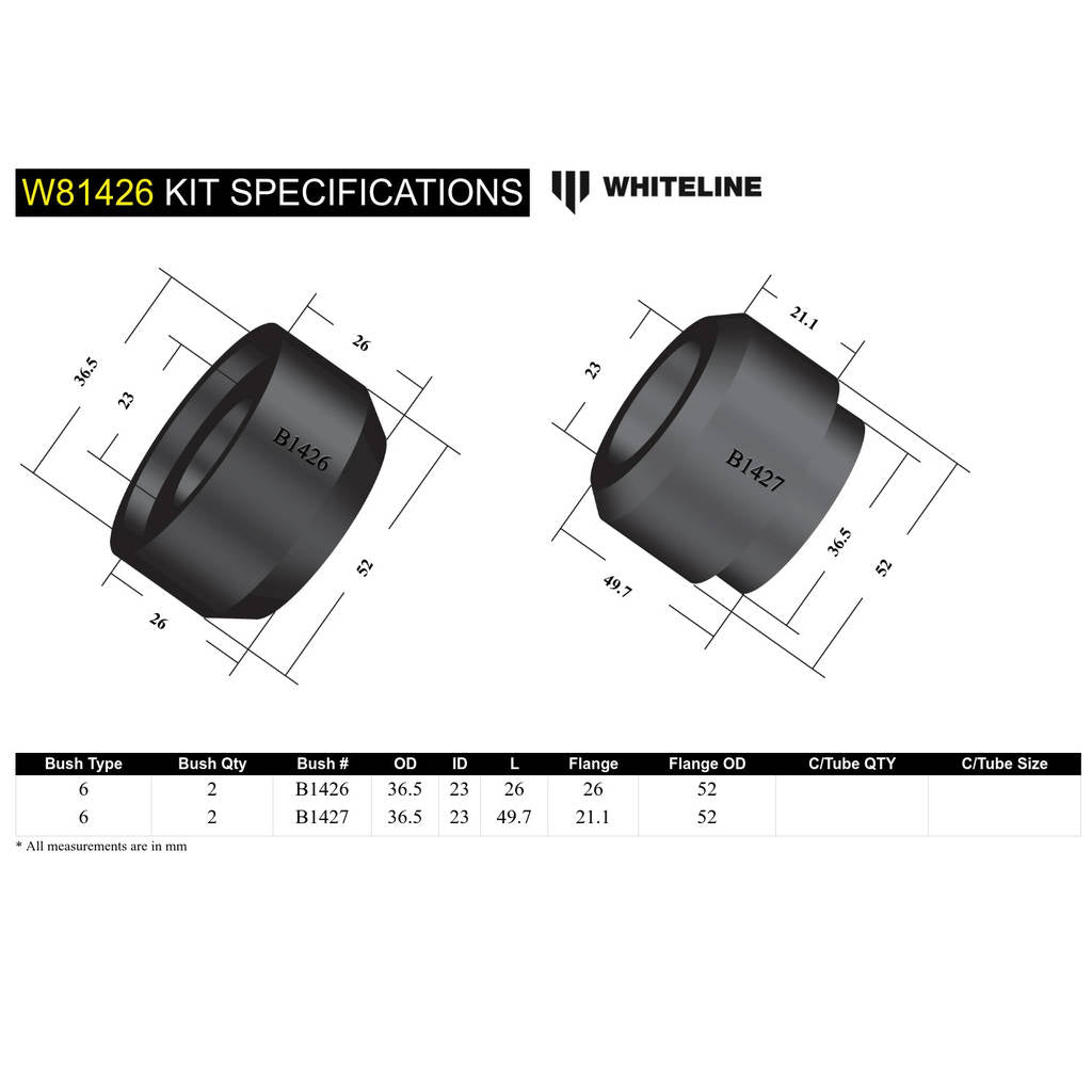 WHITELINE W81426 Комплект втулок переднього поздовжнього важеля до кузова для Ford F Series F100, F250/F350 Photo-4 