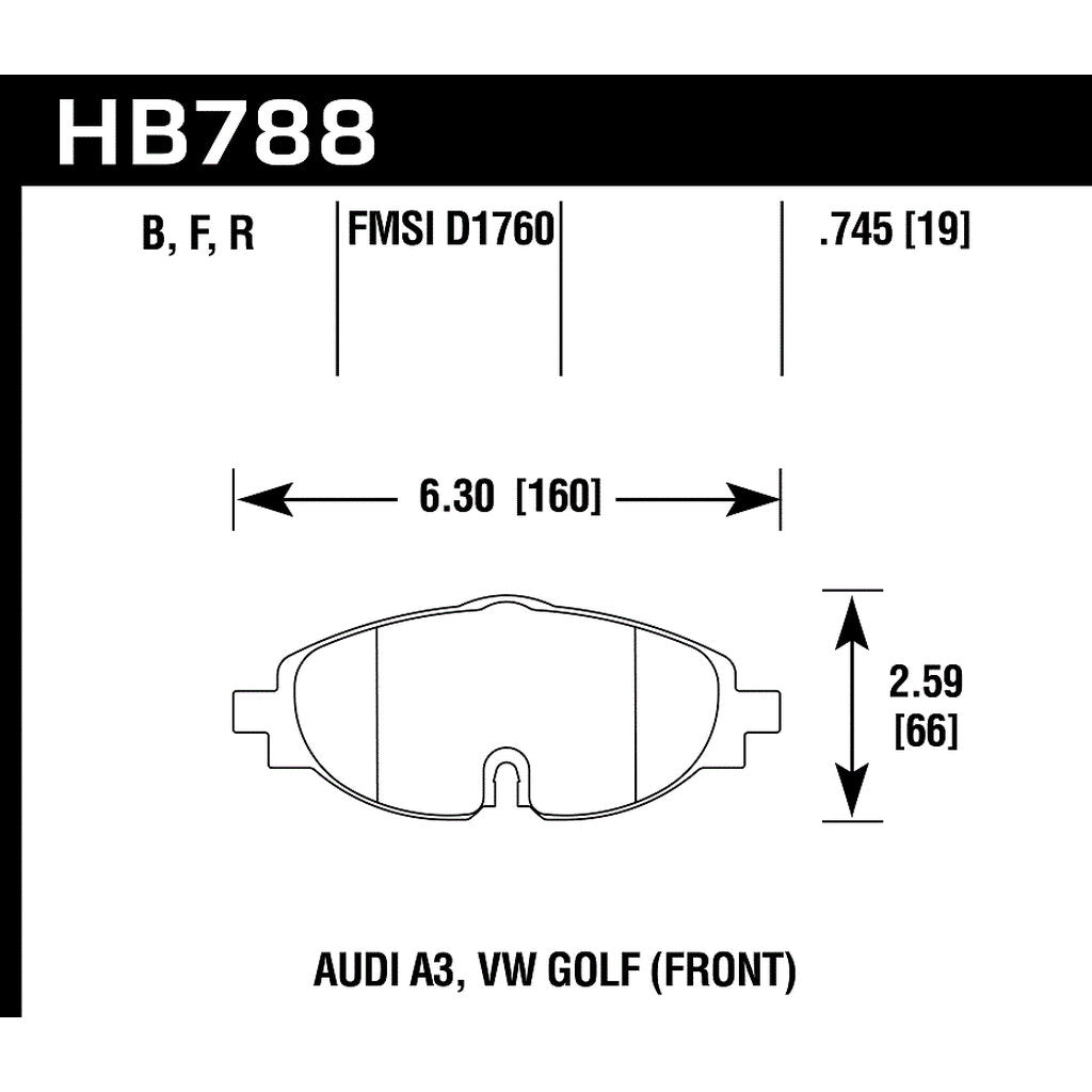 HAWK HB788B.745 Гальмівні колодки передні AUDI A3/A3 Quattro 2015-2018/VW Golf GTI Mk7 Photo-2 