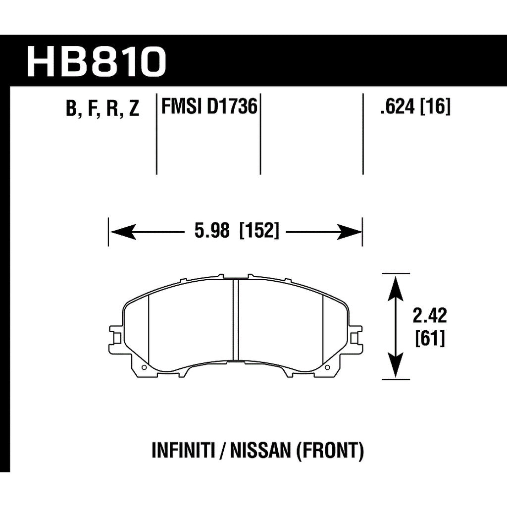 HAWK HB810B.624 Гальмівні колодки передні для INFINITI Q50/QX50/Q60/QX60 2014-2019 Photo-2 