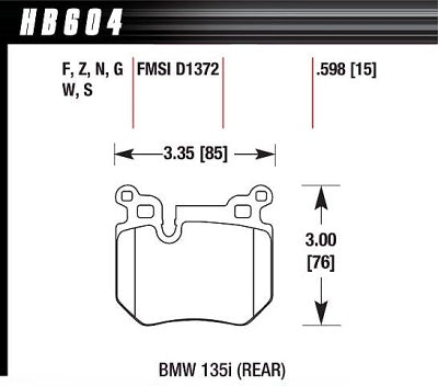 HAWK HB604F.598 Гальмівні колодки HPS Street задні для BMW 135i Photo-2 