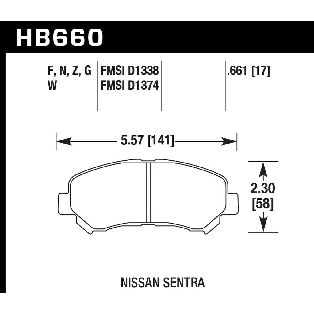 HAWK HB660B.661 Гальмівні колодки Street HPS 5.0 Передні для NISSAN Juke Nismo RS 2014-2017 Photo-2 