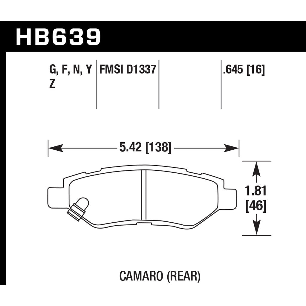 HAWK HB639B.645 Гальмівні колодки Street HPS 5.0 задні для CHEVROLET Camaro LT/LS Photo-2 