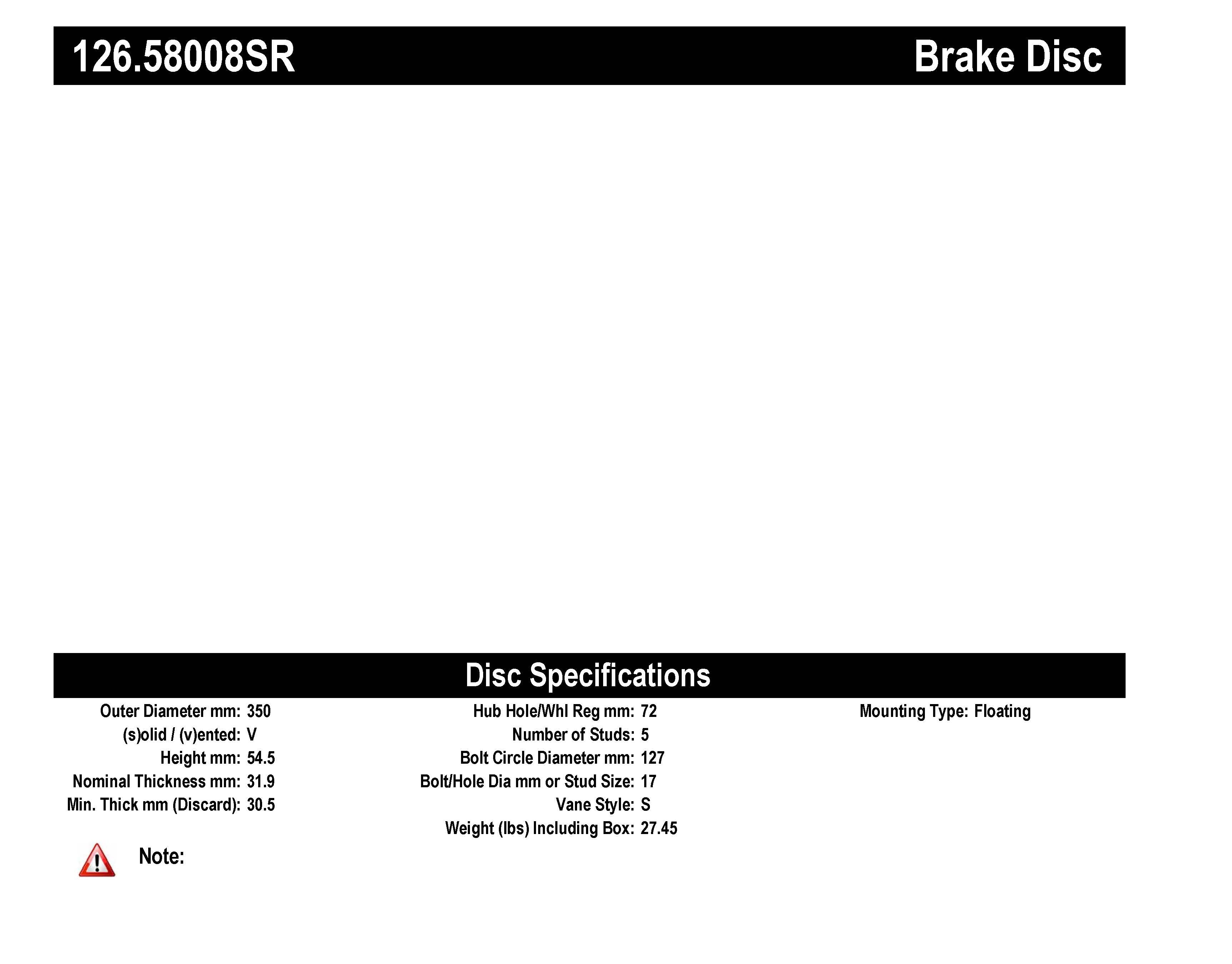 STOPTECH 126.58008 SR гальмівний диск передній правий Sport з насічкою для DODGE/JEEP Durango/Grand Cherokee 2011-2020 Photo-2 