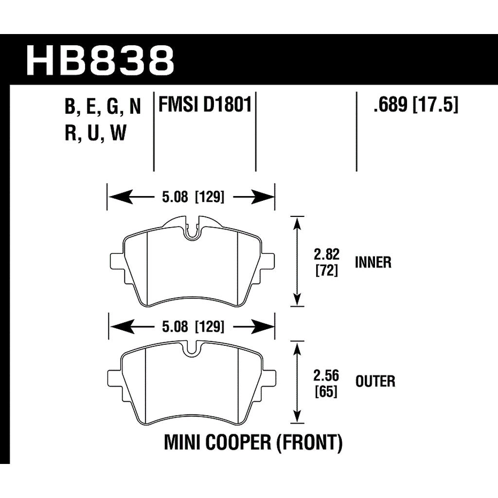 HAWK HB838B.689 Гальмівні колодки Street HPS 5.0 Передні для MINI COOPER Clubman 2016-2019 Photo-2 