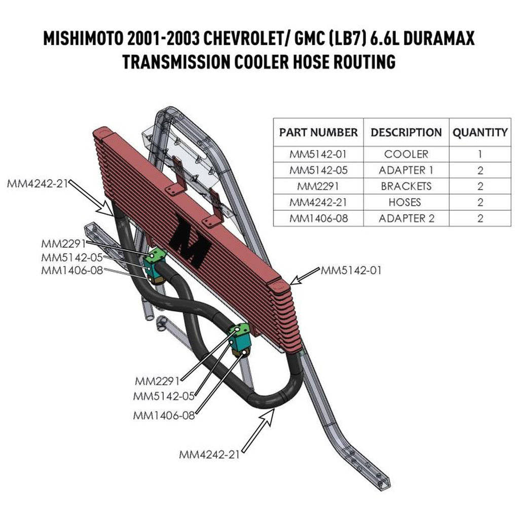 MISHIMOTO MMTC-DMAX-01SL Охолоджувач трансмісії CHEVROLET/GMC 6.6L Duramax (LB7), 2001-2003 Photo-8 