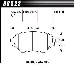 HAWK HB522F.565 Гальмівні колодки HPS MAZDA MX-5 2006-2010 передні для MAZDA MX-5 Miata 2.0 2006-08 Photo-1 