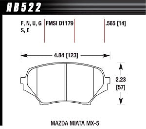 HAWK HB522F.565 Гальмівні колодки HPS MAZDA MX-5 2006-2010 передні для MAZDA MX-5 Miata 2.0 2006-08 Photo-2 