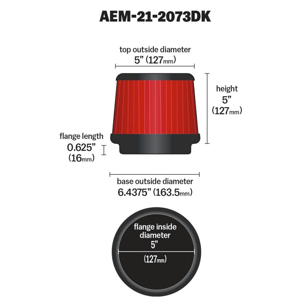 AEM 21-2073DK Повітряний фільтр; 5 "X 5" DRYFLOW Photo-3 