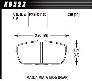 HAWK HB523F.539 Гальмівні колодки HPS задні для MAZDA MX-5 Miata 2.0 2006-08 Photo-1 