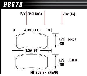 HAWK HB675F.602 Гальмівні колодки задні для MITSUBISHI Lancer Ralliart 2009+ / Lancer GTS Photo-1 