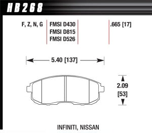 HAWK HB268F.665 Гальмівні колодки передні для INFINITI G35/NISSAN 350Z (non-Brembo)/JUKE Photo-1 