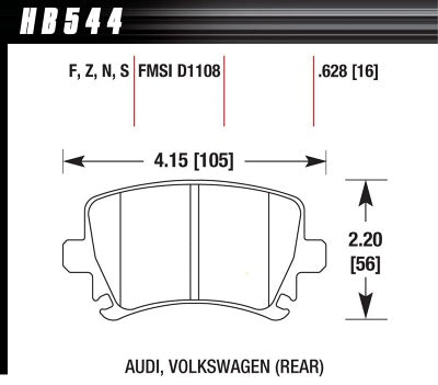 HAWK HB544F.628 Гальмівні колодки задні для VW Golf GTI 2.0 2006-07 / AUDI A3 8P / Quattro / TT 8J 2.0T (310mm) Photo-6 