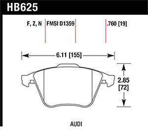 HAWK HB625F.760 Гальмівні колодки передні для AUDI A3 3.2/S3 (8P)/TT 3.2/GOLF mk5 R32/mk6 R Photo-2 