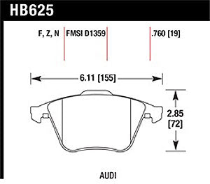 HAWK HB625F.760 Гальмівні колодки передні для AUDI A3 3.2/S3 (8P)/TT 3.2/GOLF mk5 R32/mk6 R Photo-1 
