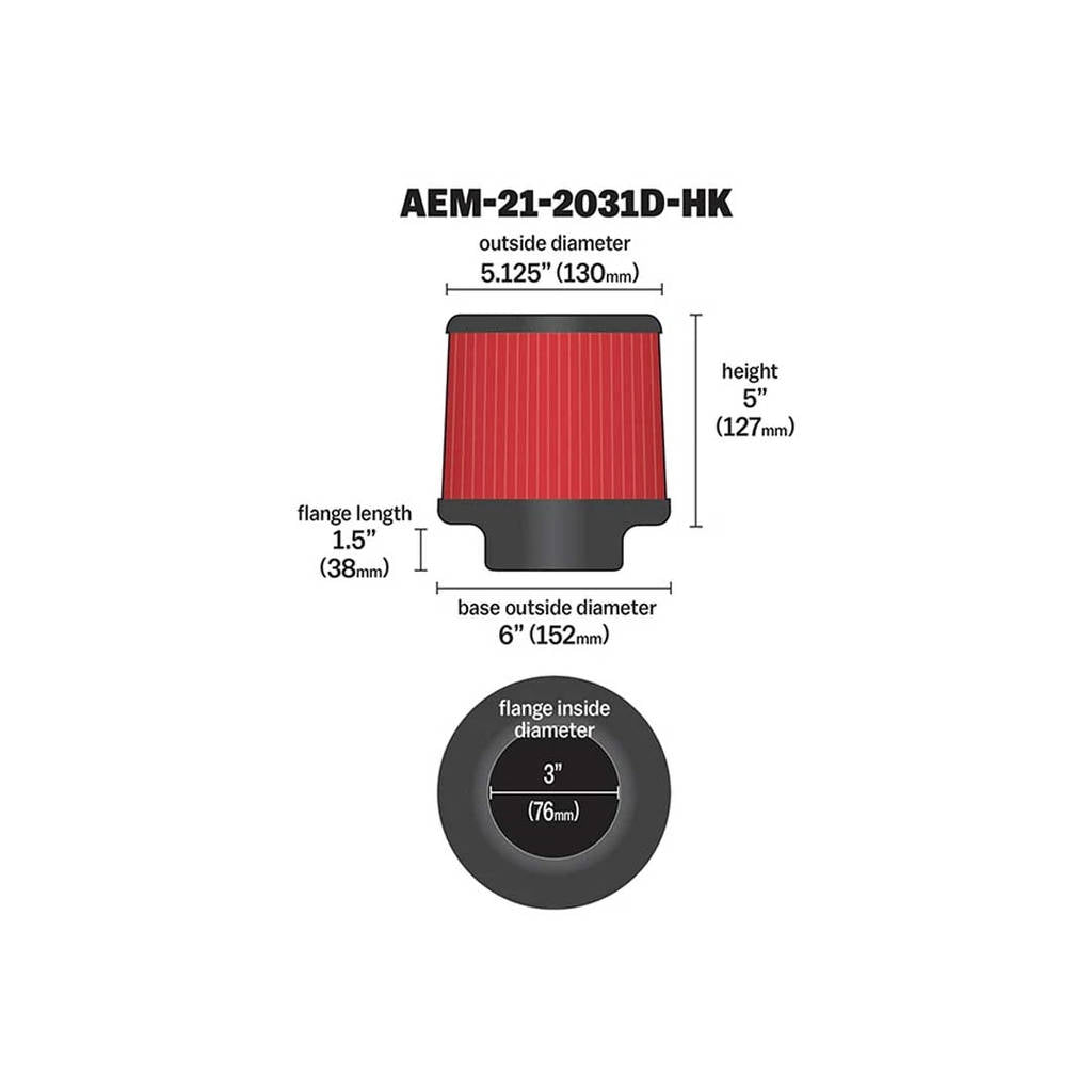 AEM 21-2031D-HK Повітряний фільтр, вхід 76 мм Photo-2 