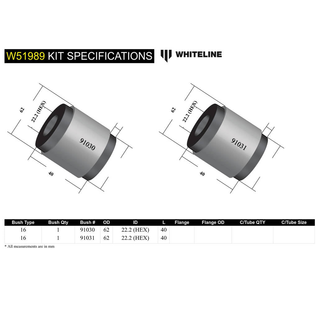 WHITELINE W51989 Комплект передніх нижніх внутрішніх задніх втулок одинарного зміщення для Audi, Seat, Skoda/Volkswagen PQ35 Fwd/Awd Photo-4 