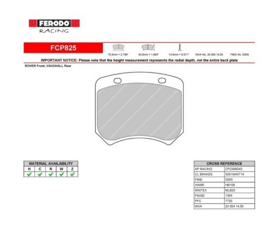 FERODO FCP825H DS2500 Колодки гальмівні для BREMBO 20.3655.01/AP RACING Photo-0 