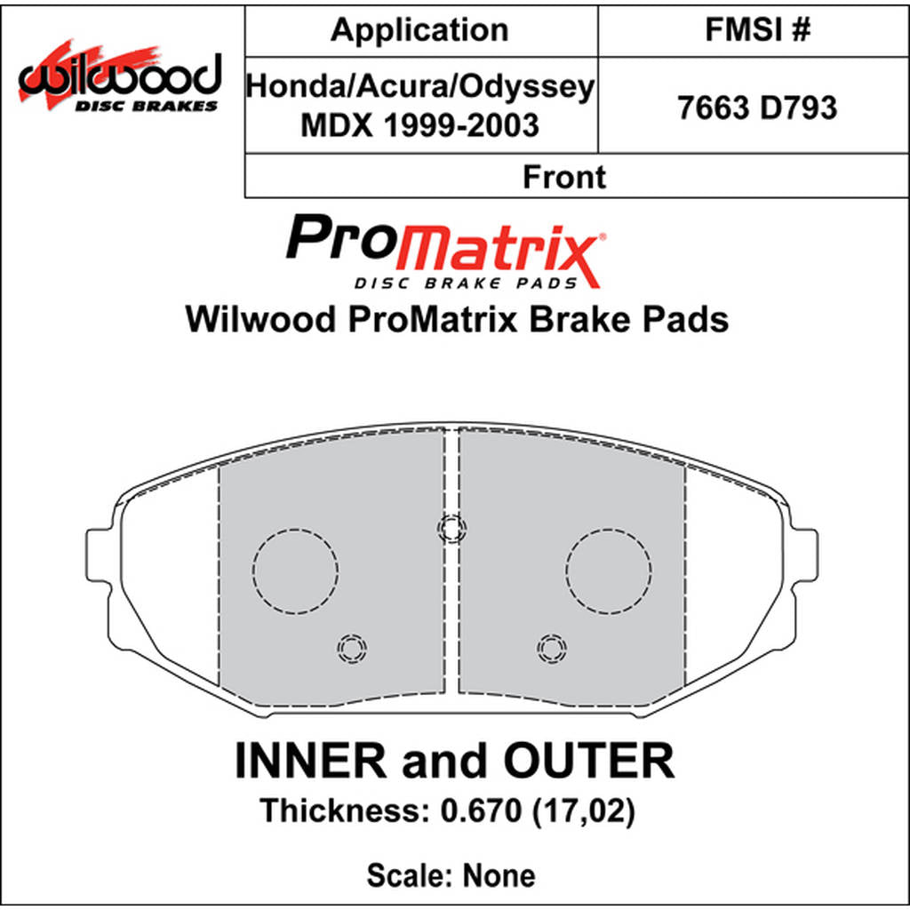 WILWOOD 150-D0793K Гальмівні колодки Promatrix, D793 Photo-0 