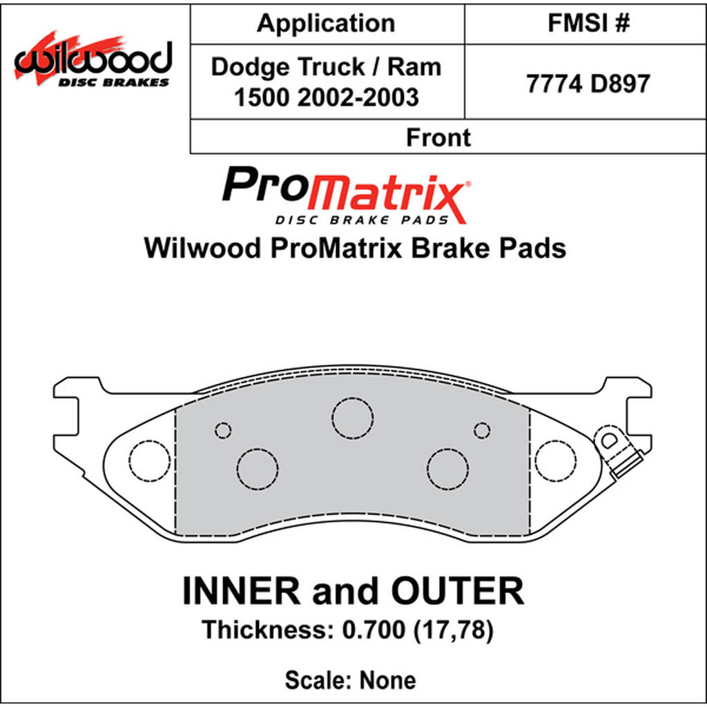 WILWOOD 150-D0897K Гальмівні колодки Promatrix, D897 Photo-0 