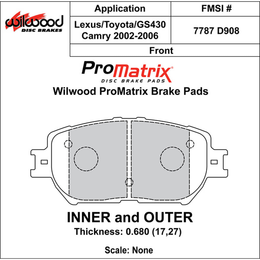 WILWOOD 150-D0908K Гальмівні колодки Promatrix, D908 Photo-0 