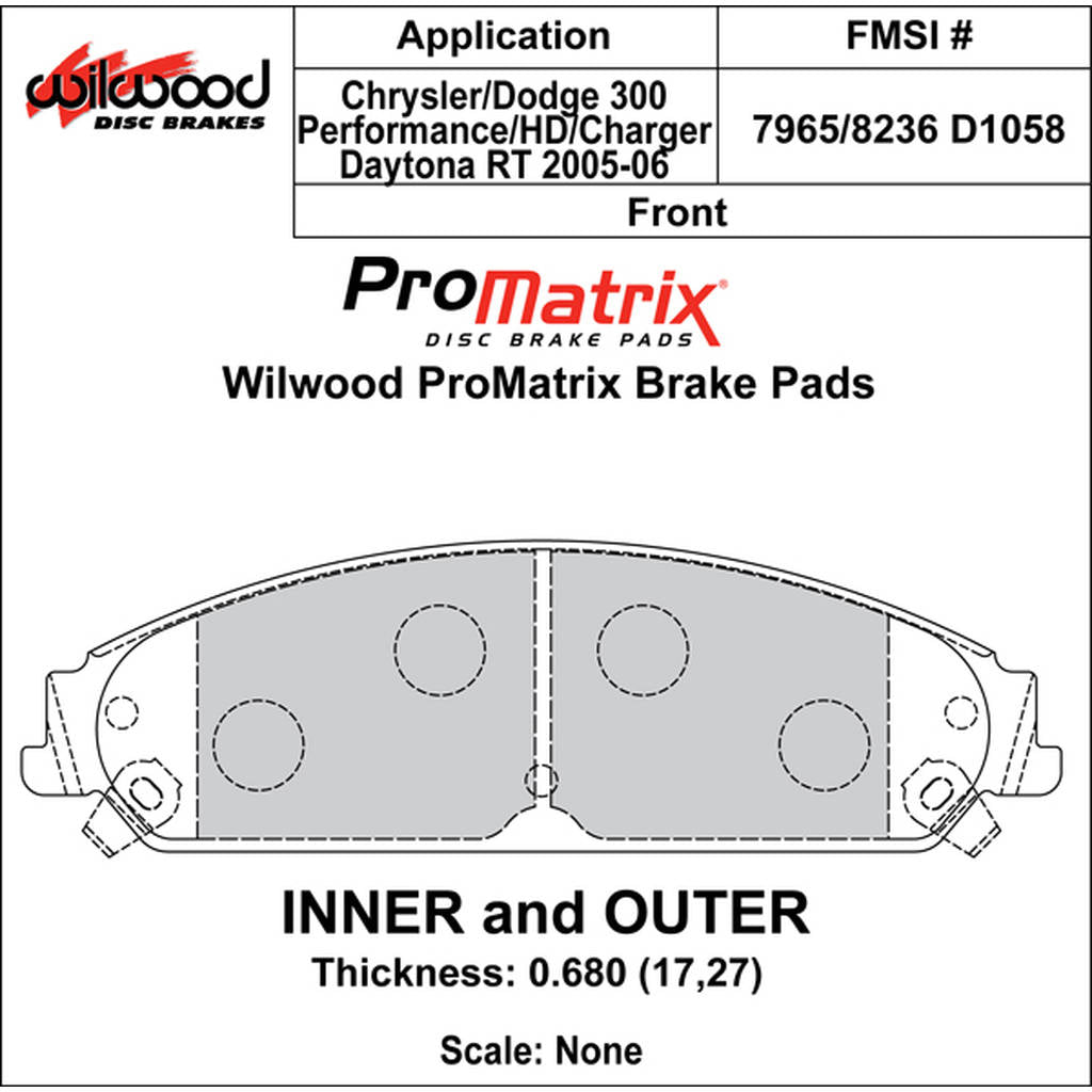 WILWOOD 150-D1058K Гальмівні колодки Promatrix, D1058 Photo-0 