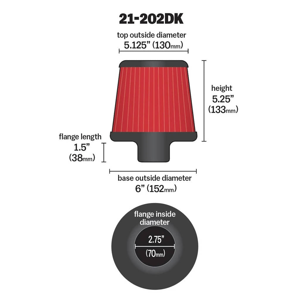 AEM 21-202DK Повітряний фільтр Dryflow, вхід 70 мм Photo-2 
