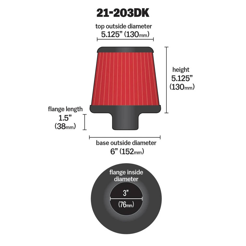 AEM 21-203DK Повітряний фільтр Dryflow, вхід 76 мм Photo-2 